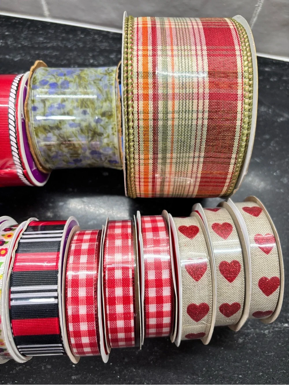 New Assorted Decorative Ribbon Lot 15 Rolls Hearts Plaid Floral Hello Kitty